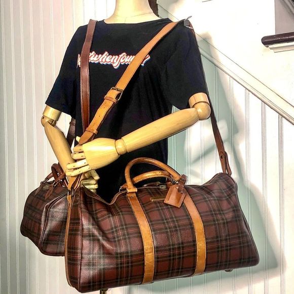 RALPH LAUREN Tartan Plaid Boston Duffle Travel Tote Shoulder Bag 40cm - Picture 4 of 16
